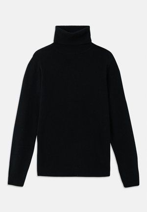 Pull à col roulé noir, en maille douce. Manches longues, col roulé côtelé et ourlet au toucher lisse.