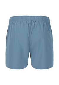 Blå svømmedragt med blødt stof, elastisk talje og sidelommer, struktureret med en lige pasform og minimale sømme.