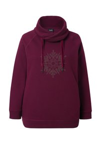 Pullover bordeaux con collo a cascata, maniche lunghe e un motivo a fiocco di neve realizzato con piccoli dettagli metallici. Tessuto morbido con una vestibilità rilassata.