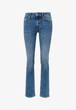 Heledad sinine teksapüksid sirge jala lõikega, viie tasku ja nupuga kinnitusega. Kerges fade-efektiga tekstuur üle kogu pükste.