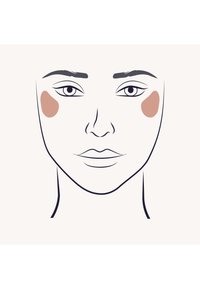 Illustrazione di un volto con arte a linee minimali; le caratteristiche includono macchie di blush marrone su entrambe le guance e occhi grigi su uno sfondo chiaro.