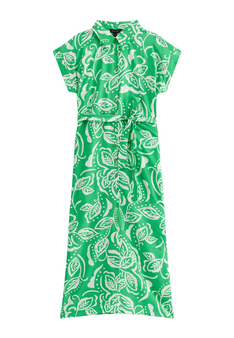 slim fit dress slacks Green Floral Puff Sleeve Midi Dress - All Dresses
