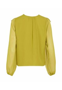 Langärmlige Bluse in leuchtendem Gelb aus einem weichen, strukturierten Stoff. Rundhalsausschnitt mit Falten auf der Rückseite und elastischen Bündchen an den Ärmeln.
