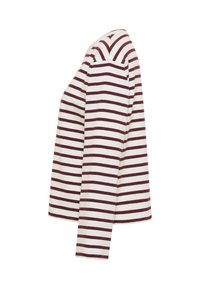 Valge ja burgundia triibuline pika varrukaga särk lõdva istuvusega, pehme kangas ja ümar kaelus. Omaduseks on horisontaalsed triibud üle kogu särgi.