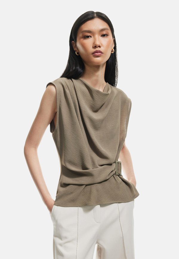 COWL NECK SLEEVELESS - Bluse - khaki