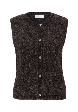Street One Studio, KNITTED VEST WITH A ROUND NECK AND BUTTONS - Veste sans manches - charred brown