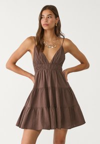 Stradivarius - Denné šaty - dark brown Miniatúrny obrázok 1
