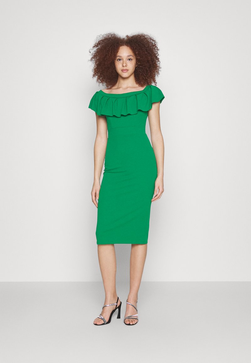 WAL G. HIMANI FRILL NECK MIDI DRESS Jersey dress leaf green/green