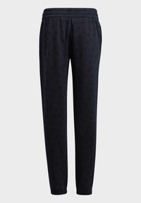 Navy Sweatpants mit elastischem Bund, schmal zulaufenden Beinen und einem dezenten Allover-Druckmuster. Hergestellt aus weichem, atmungsaktivem Material.