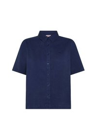 Polo shirt a maniche corte color blu navy realizzato in tessuto testurizzato, con chiusura frontale a bottoni e collo classico. Piccolo logo sul lato sinistro.