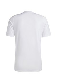 Witte korte mouwen t-shirt van gladde stof, met een ronde halslijn en gouden accenten op de schoudernaad.