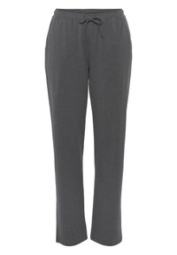 Graue Sweatpants aus Baumwollmix mit elastischem Bund, Kordelzug und geradem Bein. Leichter Stoff mit weicher Textur.