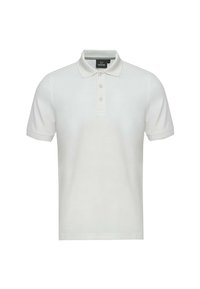 Polo shirt bianca realizzata in cotone liscio. Presenta un colletto classico, una chiusura a tre bottoni e maniche corte con risvolto.