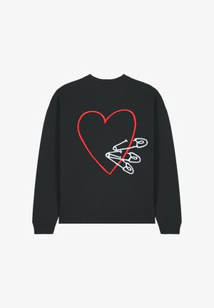 Sweatshirt noir surdimensionné avec un col ras du cou côtelé et un tissu texturé. Doté d'épaules tombantes et d'une coupe décontractée sans logos visibles.