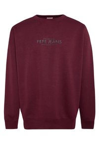 Felpa color bordeaux in cotone, con scollatura rotonda, maniche lunghe, polsini a costine e stampa con logo frontale.