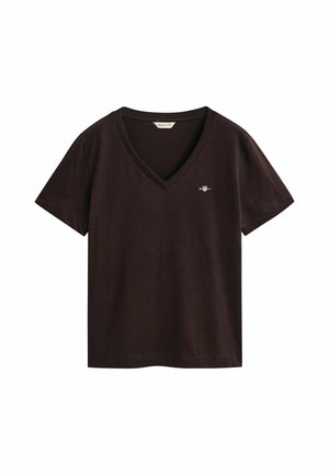 GANT, REG SHIELD SS V-NECK T-SHIRT - T-shirt basic - deep brown