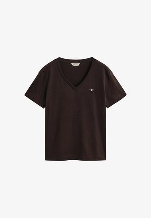 GANT, REG SHIELD SS V-NECK T-SHIRT - Camiseta básica - deep brown