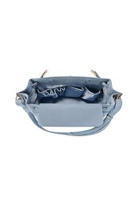 Borsa a tracolla in pelle azzurro chiaro con superficie texturizzata, hardware dorato e tasche interne arricciate. Include un compartimento interno piatto per l'organizzazione.