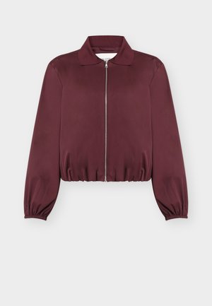Μπορντό μακρυμάνικο μπουφάν με φερμουάρ, ελαστικές μανσέτες και τελείωμα, με κλασικό γιακά και λεία υφή υφάσματος.