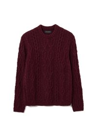 Maglione bordeaux lavorato a maglia con motivo a trecce testurizzate, scollo e polsini a coste, maniche lunghe e design a vestibilità classica.