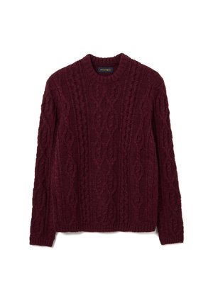 Maglione bordeaux lavorato a maglia con motivo a trecce testurizzate, scollo e polsini a coste, maniche lunghe e design a vestibilità classica.