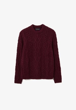 Maglione bordeaux lavorato a maglia con motivo a trecce testurizzate, scollo e polsini a coste, maniche lunghe e design a vestibilità classica.