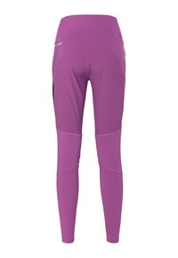 Figurbetonte Sportleggings in kräftigem Lila, aus dehnbarem Material. Mit kontrastierenden schwarzen Seitenpaneelen und Nähdetails.