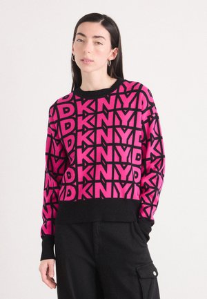 REPEAT LOGO SWEATER - Striktrøje - black/fuchsia