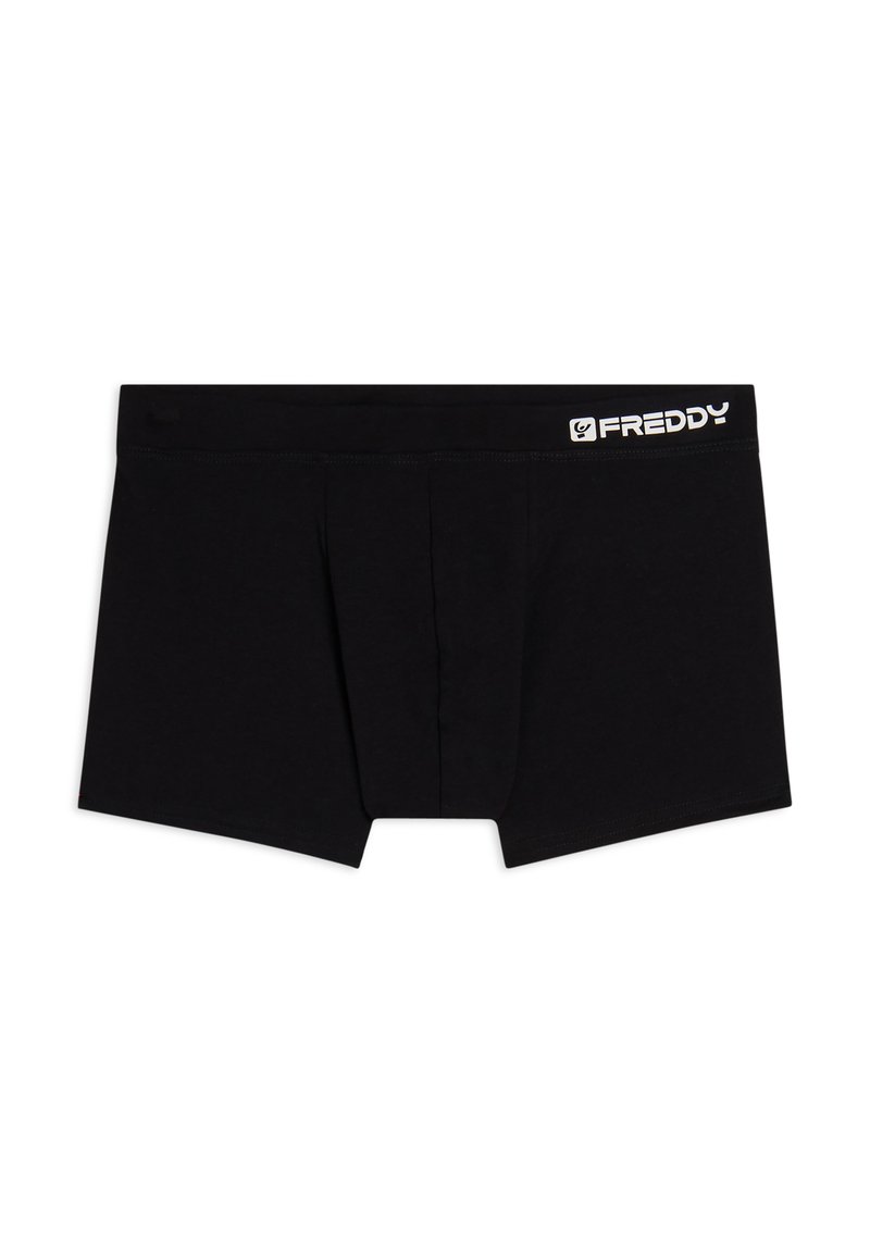 Boxer in cotone nero con apertura anteriore a portafoglio e morbida fascia elastica in vita con logo bianco. Design classico e aderente.