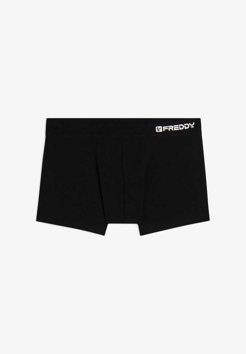 Boxer in cotone nero con apertura anteriore a portafoglio e morbida fascia elastica in vita con logo bianco. Design classico e aderente.