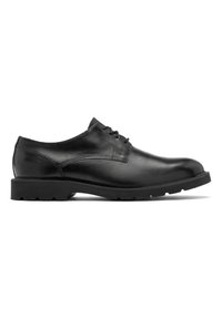Scarpe da cerimonia in pelle nera con finitura liscia, design con lacci e suola in gomma resistente. Presentano accenti cuciti in modo sottile.