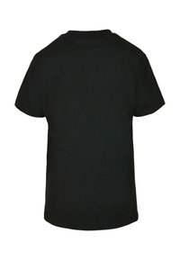 Schwarzes Baumwoll-T-Shirt, kurze Ärmel, Rundhalsausschnitt, schlichtes Design, glatte Textur, keine Muster oder Grafiken, Rückansicht ohne Etiketten oder Akzente.