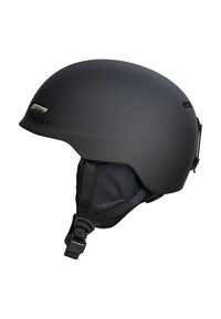 Schwarzer Roxy-Helm mit einem eleganten Design, mattem Finish, verstellbarem Kinnriemen und gepolstertem Innenraum für Komfort und Sicherheit.