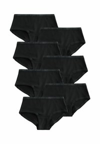 Svarta bomullshipsterunderkläder med en mjuk textur, försedda med ett enkelt elastiskt midjeband. Set om sju, alla identiska i design.