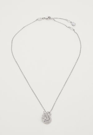Delicaat zilveren ketting met een sprankelende pendant in de vorm van een zwaan, versierd met heldere kristallen op een witte achtergrond.