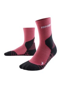 Calze compressive rosa e nere, con un design testurizzato, punta rinforzata e tessuto traspirante per un comfort migliorato.