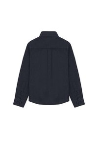 Μακρυμάνικο πουκάμισο σε ναυτικό μπλε χρώμα με γιακά που κουμπώνει, πτυχώσεις στην πλάτη και μανσέτες με κουμπιά. Κατασκευασμένο από υφή υφάσματος.