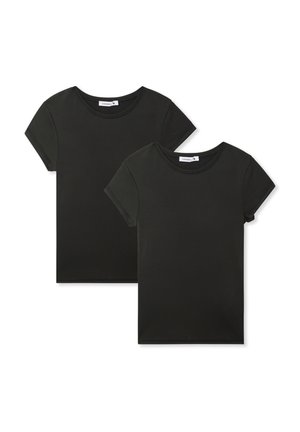 T-shirt in cotone nero a taglio slim, con maniche corte e collo rotondo classico, texture liscia e senza motivi o dettagli visibili.