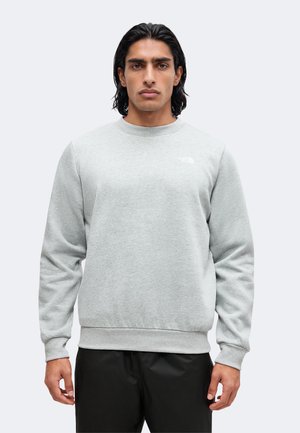 Mann mit mittellangen dunklen Haaren, der ein hellgraues Sweatshirt mit Rundhalsausschnitt und schwarze Hose trägt, steht vor einem einfarbigen hellen Hintergrund.