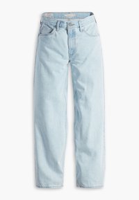 Ljusblå denimjeans med lös passform, med en klassisk femfickdesign och dragkedja, tillverkade av strukturerad bomullstyg.