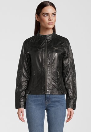 MIT LABEL PATCH - Leather jacket - black