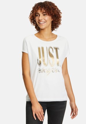 MIT AUFDRUCK - T-shirt print - white khaki