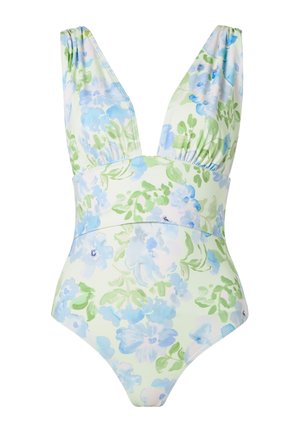 Malina, ALVINA OPEN BACK PLUNGE SWIMSUIT - Μαγιό - pastel floral pistachio