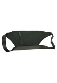 Marsupio in tessuto verde con compartimento con zip, design piatto, tracolla regolabile e superficie texturizzata, adatto per un uso informale.