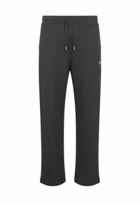 Ciemnoszare dresy wykonane z miękkiej mieszanki bawełny. Posiadają elastyczny pas z regulowanym sznurkiem oraz detal z logo na lewej udzie. Prosty krój nogawek.