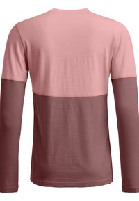 Long-sleeve t-shirt featuring a color-block design with a pink upper section and a darker pink lower section. Smooth fabric texture.