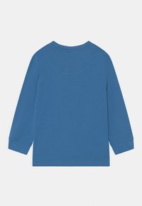 Langsleeve shirt van effen blauwe katoen, met een ronde hals en netjes afgewerkte naden. De achterkant toont geen patronen of accenten.