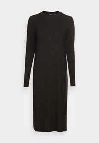 Svart långärmad klänning i mjukt tyg med rund halsringning och rak skärning, utan m önster eller hårdvarudetaljer.