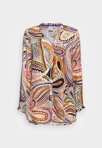 Blusa a maniche lunghe con un motivo paisley multicolore arricchito da dettagli neri, arancioni, rosa e verdi. Tessuto morbido con una vestibilità comoda.