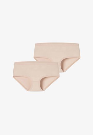 Beige hipster alushousut sileässä, joustavassa kankaassa, keskikorkealla vyötärönauhalla ja minimaalisen sauman ansiosta saumattomaan ilmeeseen. Kaksi paria mukana.